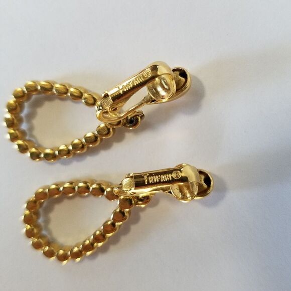 Crown Trifari Signed Vintage Clip On Rhinestone Dangle Teardrop Earrings - Picture 4 of 5